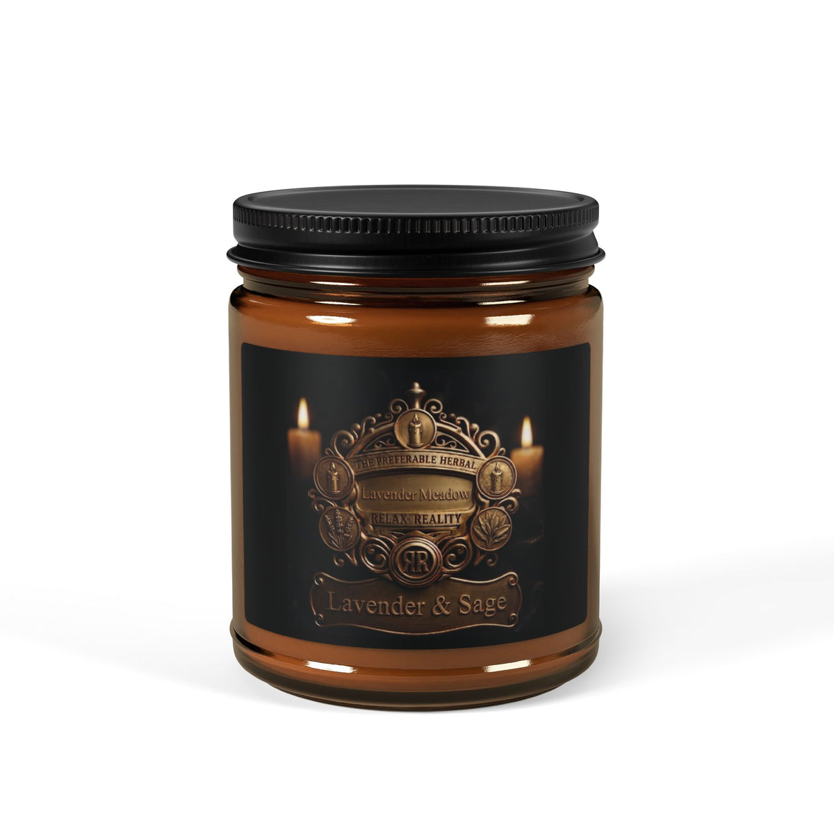 Relax Reality, Amber Soy Candle — Luxurious Vintage Crest Scented Candle (Multi-Size)