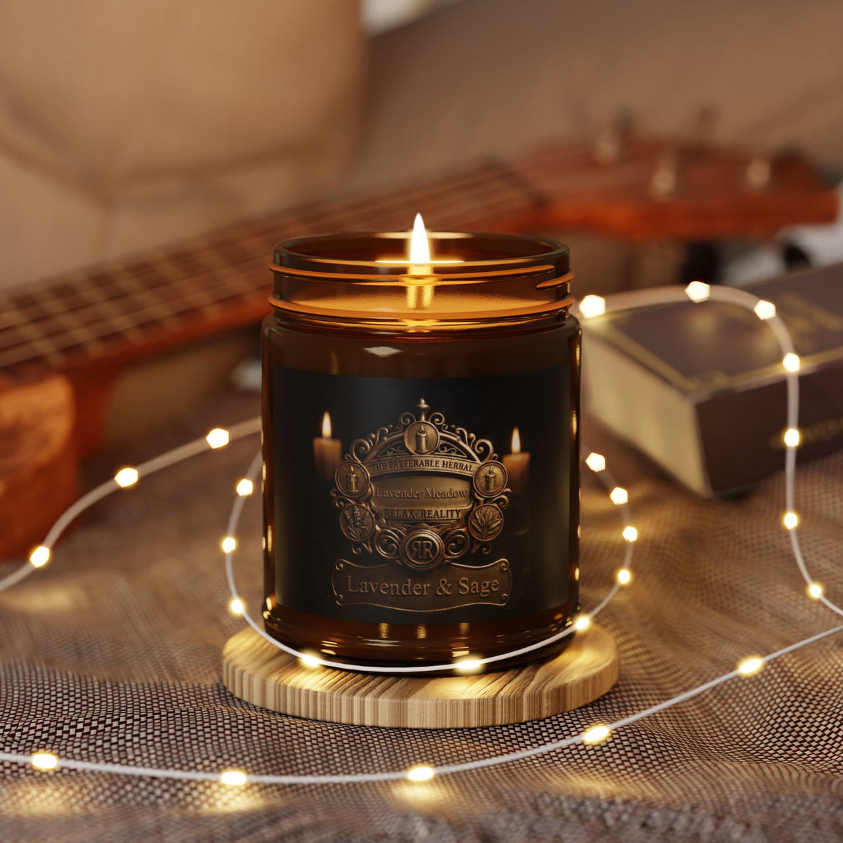 Relax Reality, Amber Soy Candle — Luxurious Vintage Crest Scented Candle (Multi-Size)