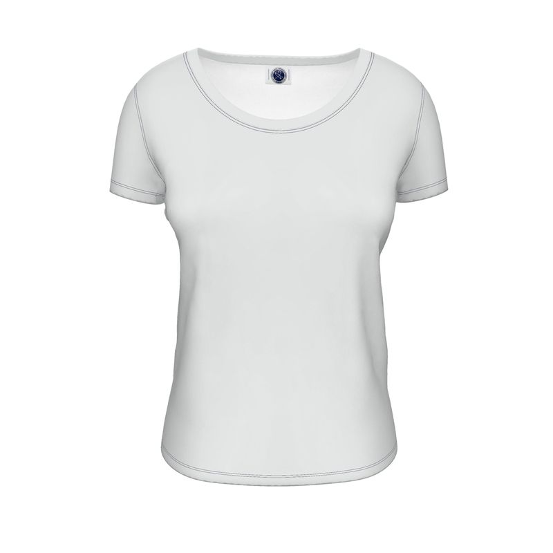 NRG Clothing for Women: White Scoop Neck T-Shirt with Blue Stitch