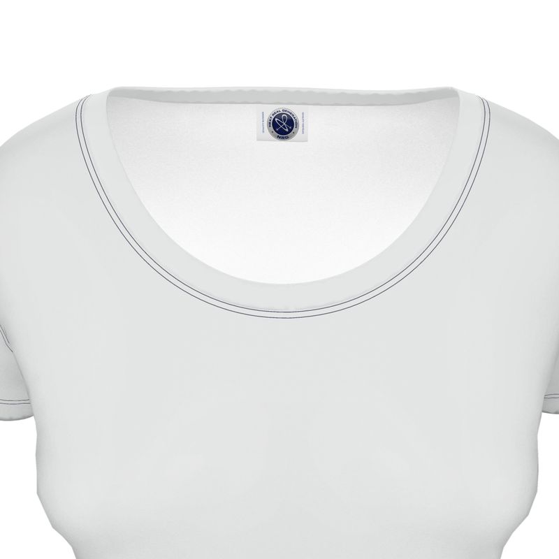 NRG Clothing for Women: White Scoop Neck T-Shirt with Blue Stitch