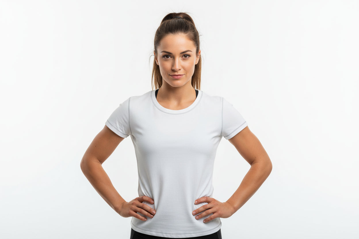 NRG Clothing for Women: White Scoop Neck T-Shirt with Black Stitch