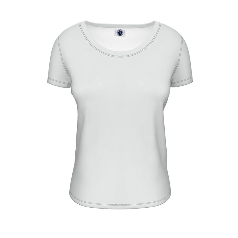 NRG Clothing for Women: White Scoop Neck T-Shirt with Black Stitch