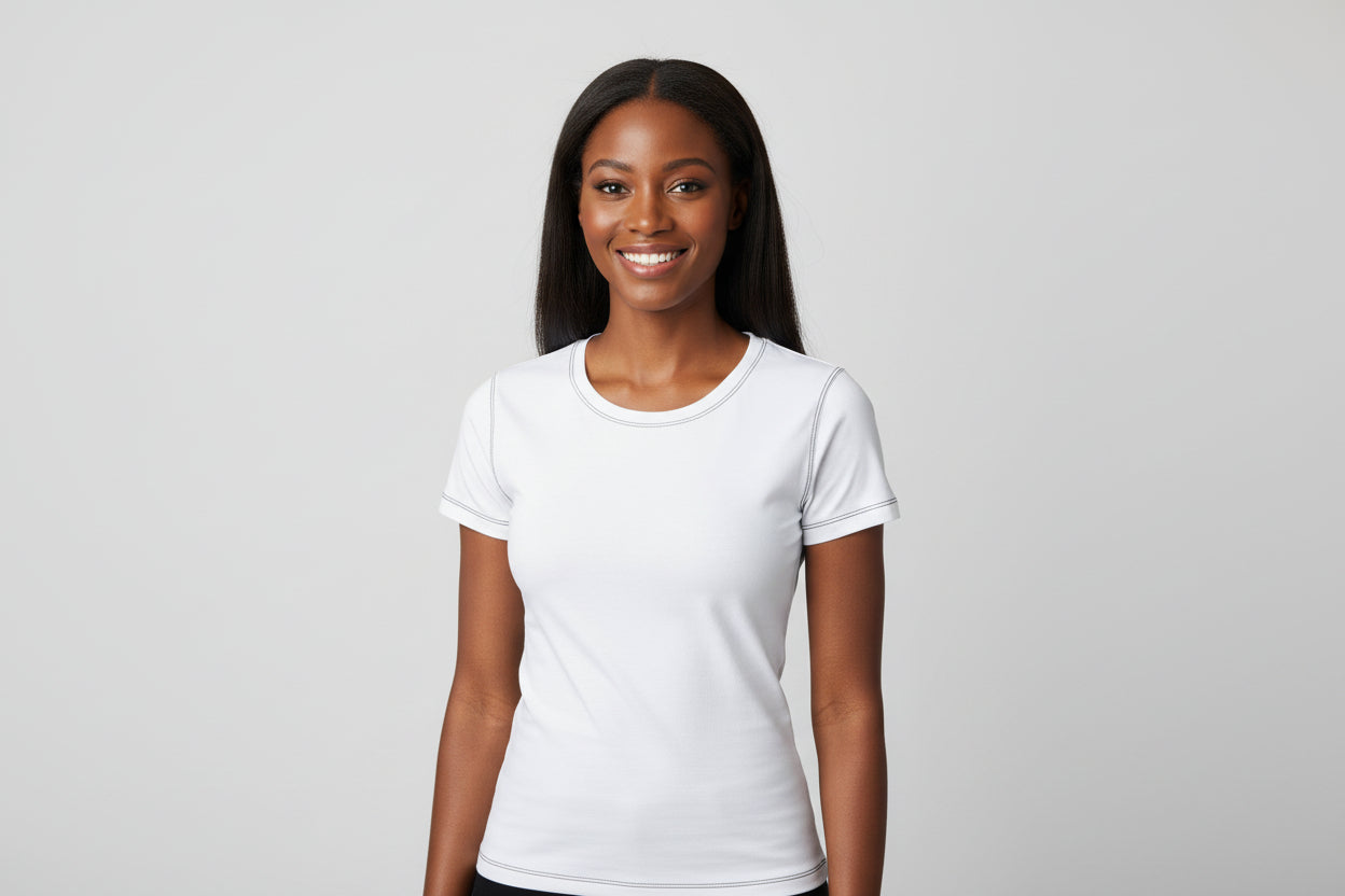 NRG Clothing for Women: White T-Shirt with Black Stitch