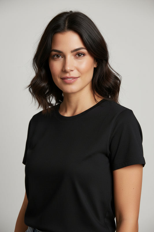 NRG Clothing for Women: Black T-Shirt with Red Stitch