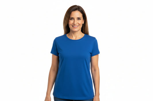 NRG Clothing for Women: Blue T-Shirt with Yellow Stitch
