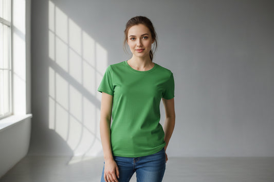 NRG Clothing for Women: Green T-shirt with Yellow Stitch