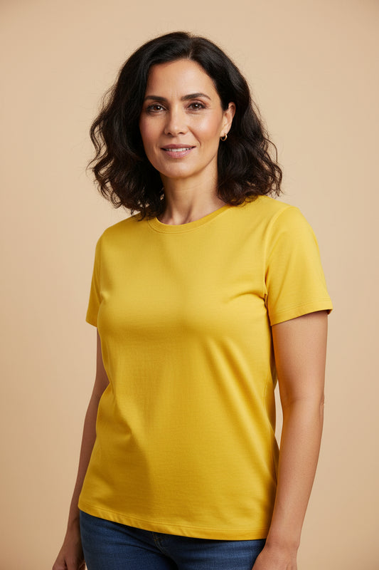 NRG Clothing for Women: Yellow T-shirt with Black Stitch