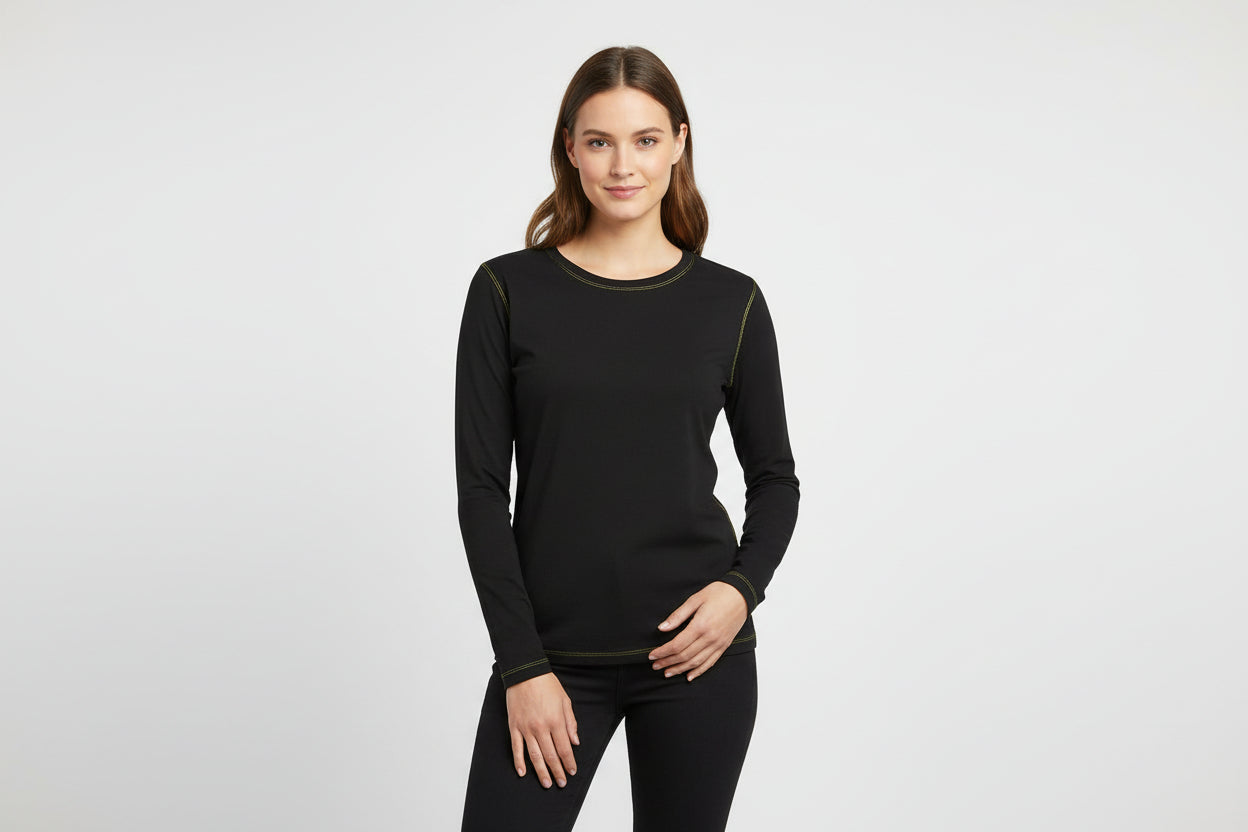 NRG Clothing for Women: Black Long Sleeve with Yellow Stitch