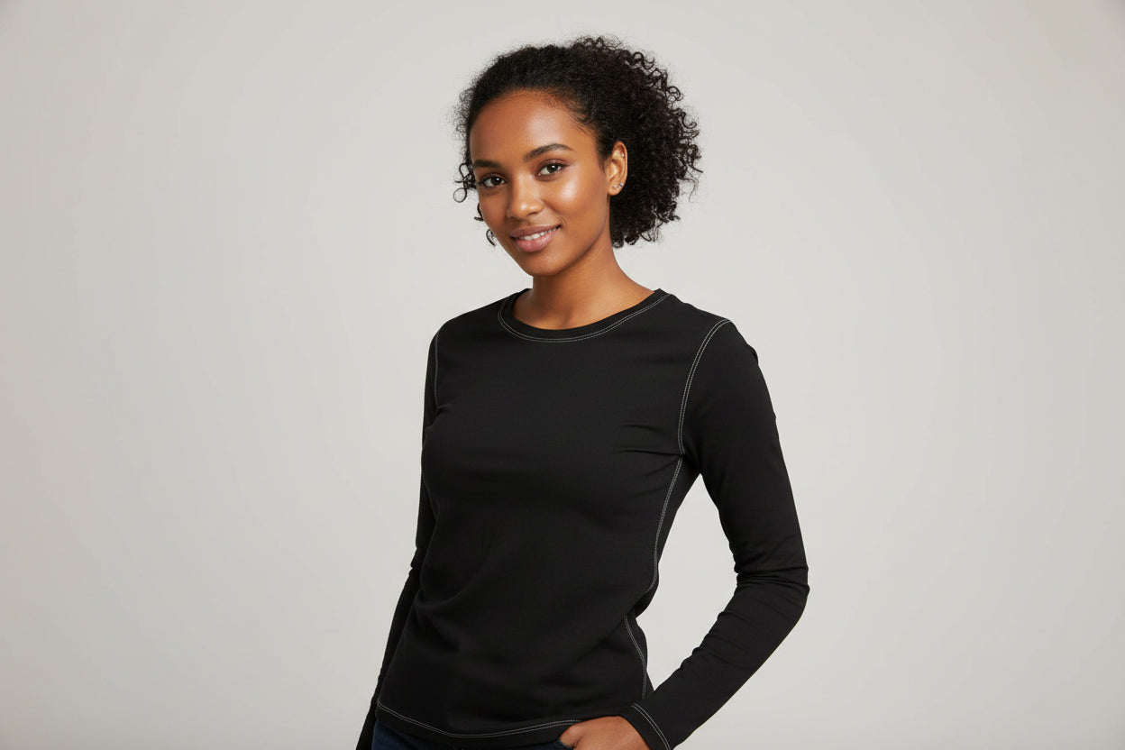 NRG Clothing for Women: Black Long Sleeve with White Stitch