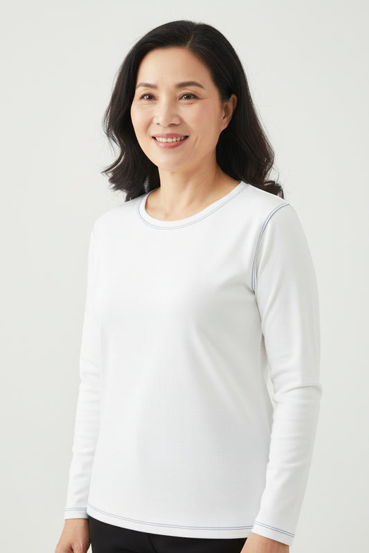 NRG Clothing for Women: White Long Sleeve with Blue Stitch