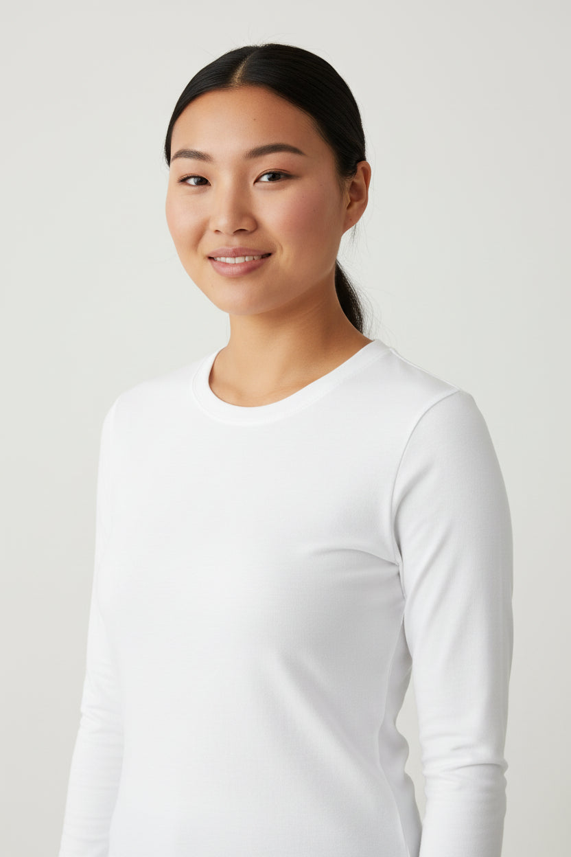 NRG Clothing for Women: White Long Sleeve with Plain Stitch