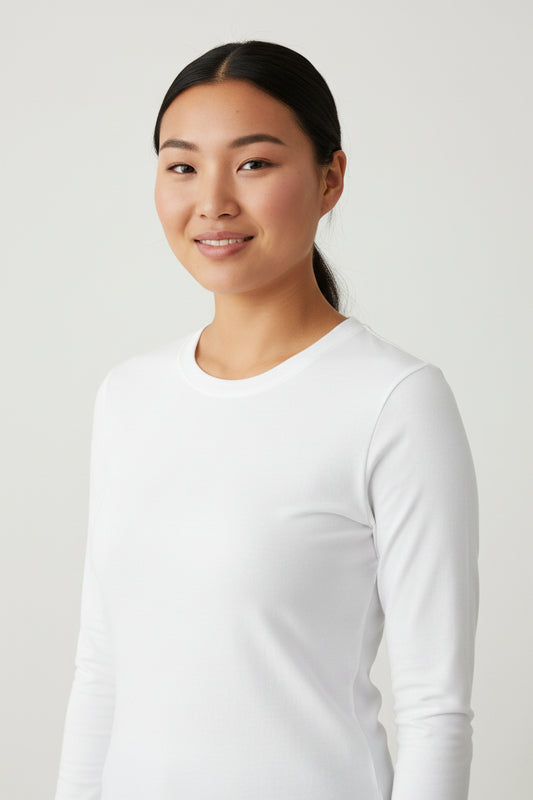 NRG Clothing for Women: White Long Sleeve with Plain Stitch
