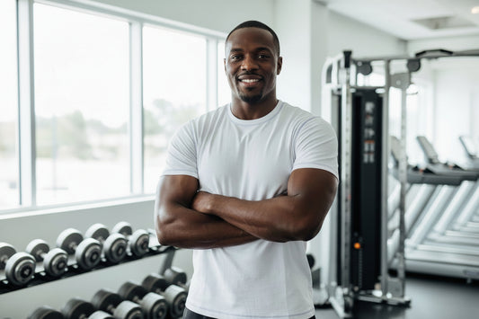 NRG Clothing for Men: White T-Shirt with Blue Stitch