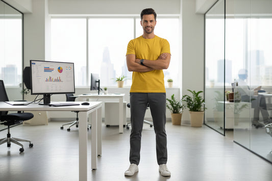 NRG Clothing for Men: Yellow T-Shirt with White Stitch