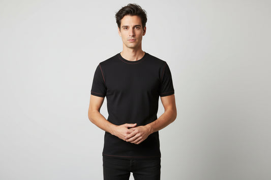 NRG Clothing for Men: Black T-Shirt with Red Stitch