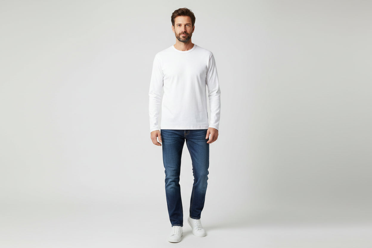 NRG Clothing for Men: White Long Sleeve with Red Stitch
