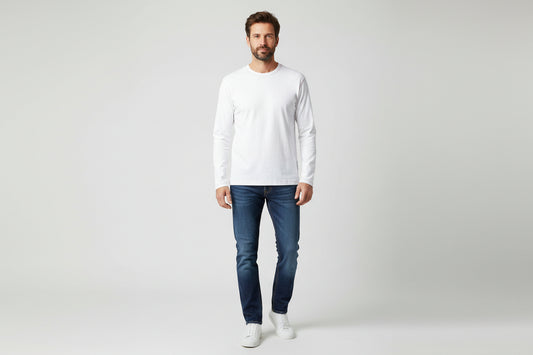 NRG Clothing for Men: White Long Sleeve with Red Stitch