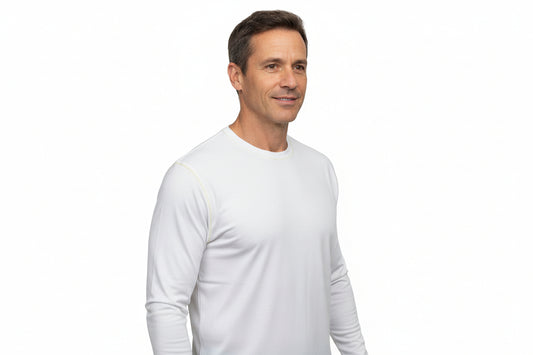 NRG Clothing for Men: White Long Sleeve with Yellow Stitch