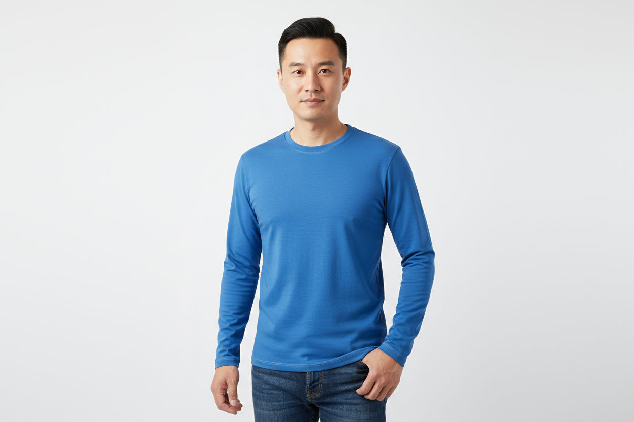 NRG Clothing for Men: Blue Long Sleeve with Yellow Stitch
