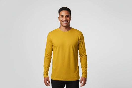 NRG Clothing for Men: Yellow Long Sleeve with Blue Stitch