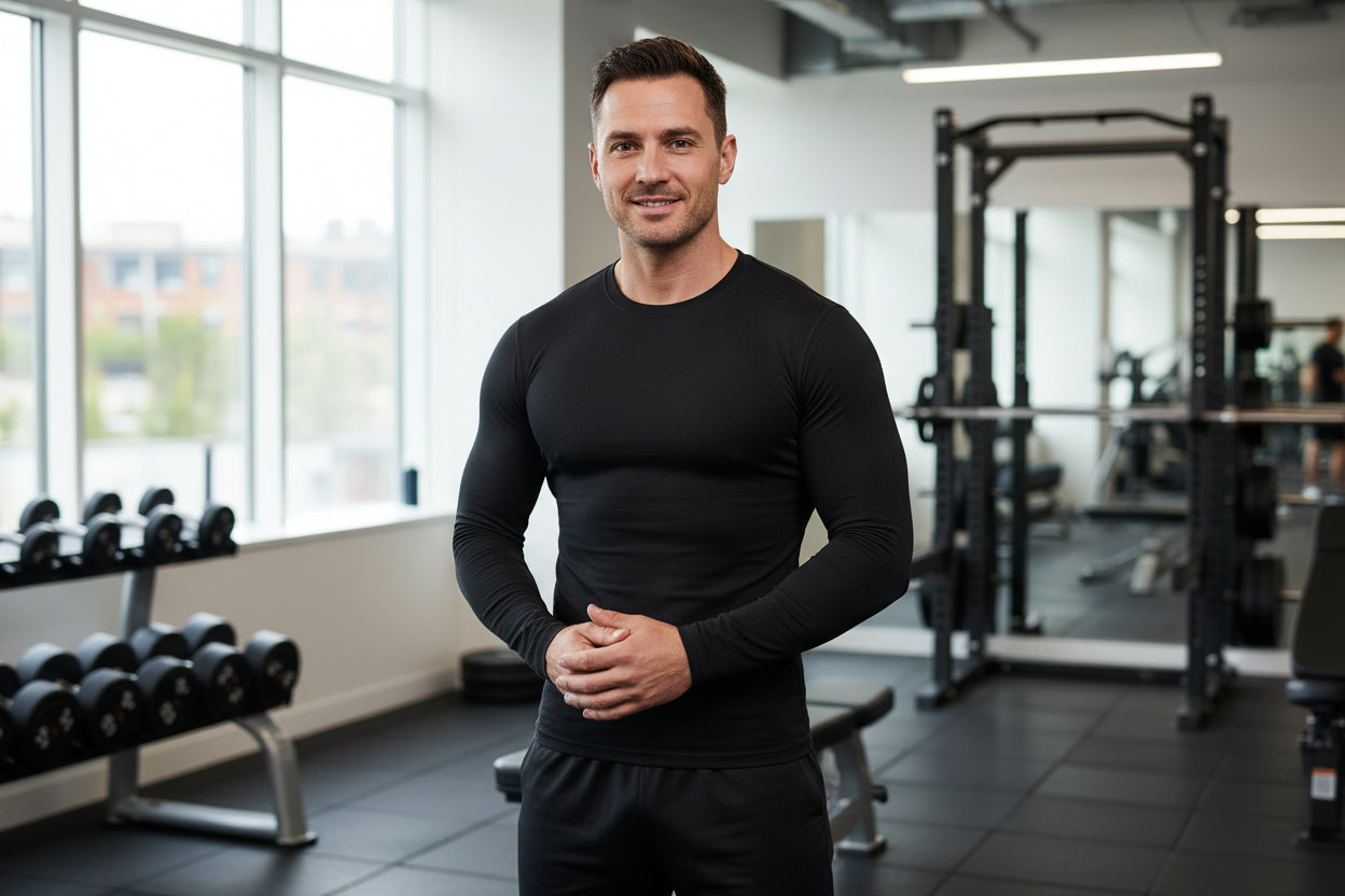 NRG Clothing for Men: Black Long Sleeve with Red Stitch