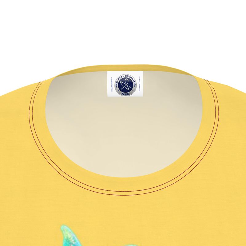 NRG Yellow Butterfly Explosion 2: Womens T-Shirt with Red Stitch