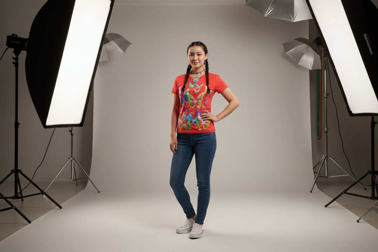 NRG Red Butterfly Explosion 2: Womens T-Shirt with Plain Stitch
