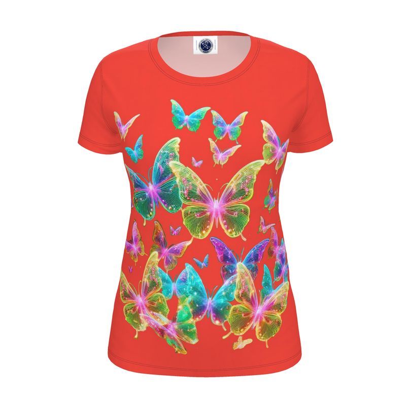 NRG Red Butterfly Explosion 2: Womens T-Shirt with Plain Stitch