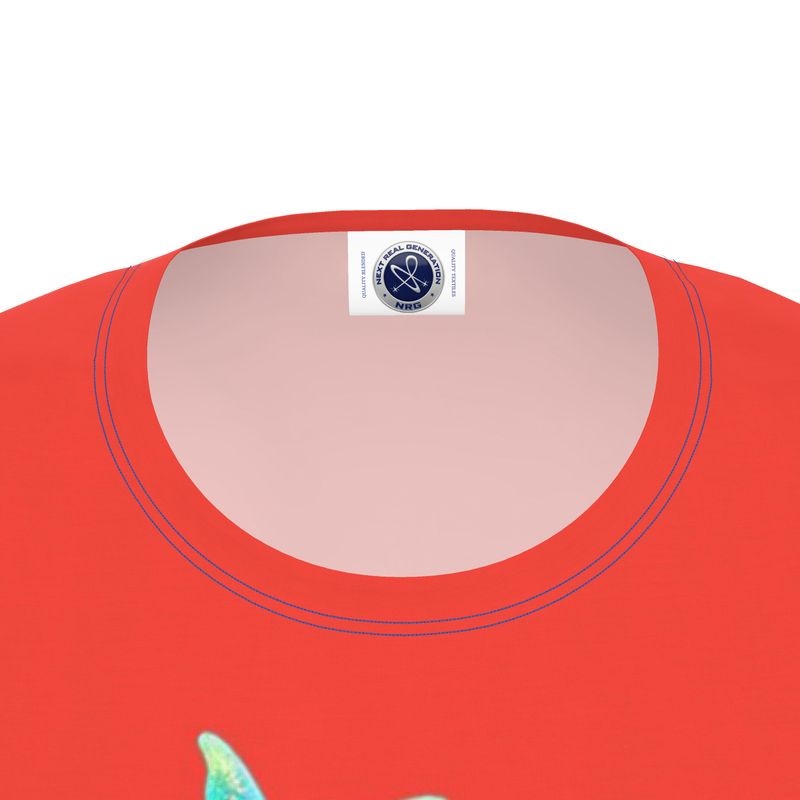 NRG Red Butterfly Explosion 2: Womens T-Shirt with Blue Stitch
