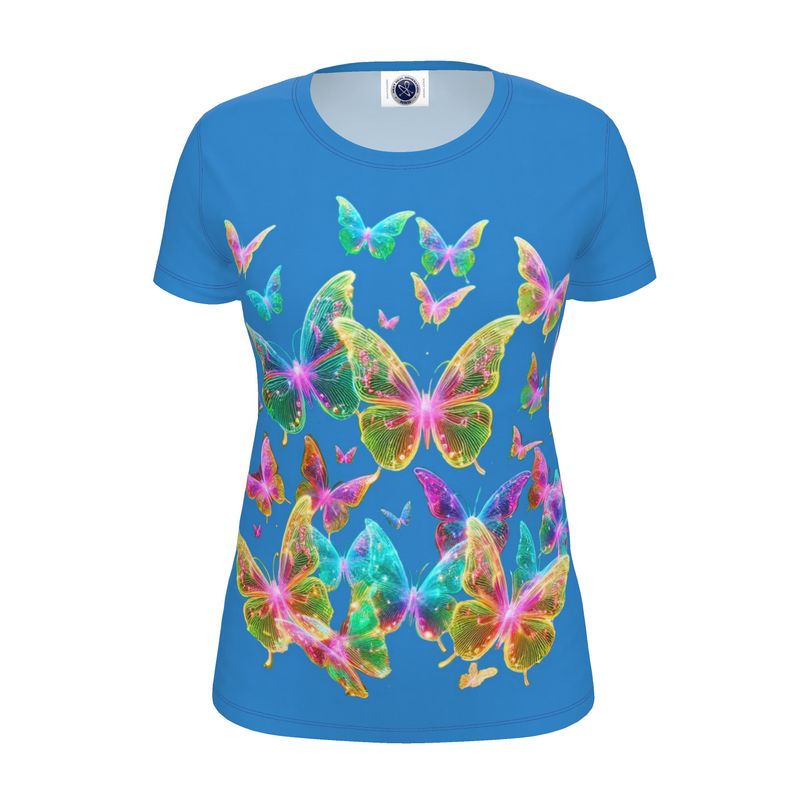 NRG Blue Butterfly Explosion 2: Womens T-Shirt with Plain Stitch