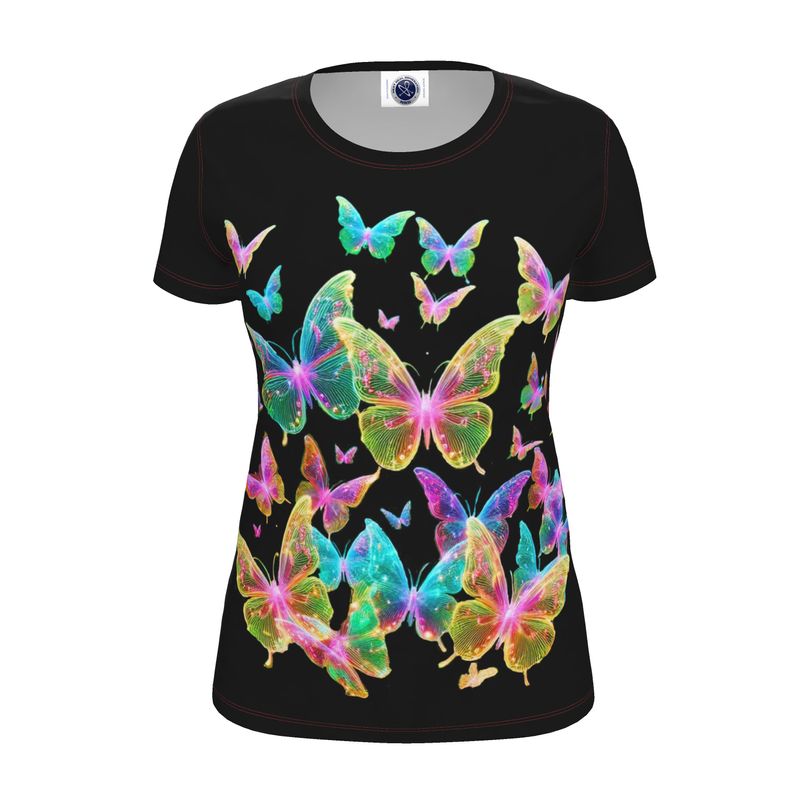NRG Black Butterfly Explosion 2: Womens T-Shirt with Red Stitch