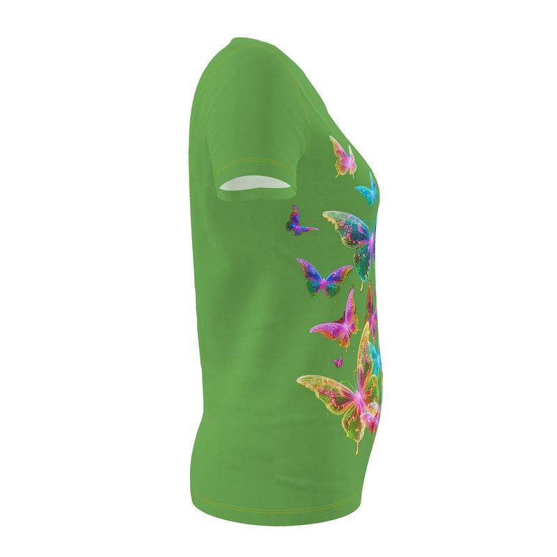 NRG Green Butterfly Explosion 2: Womens T-Shirt  with Yellow Stitch