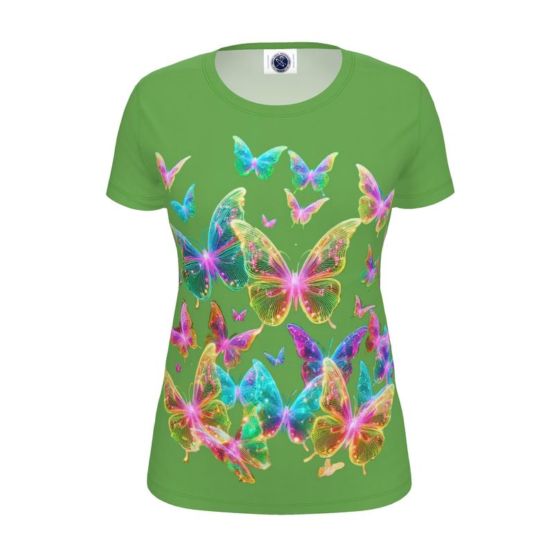 NRG Green Butterfly Explosion 2: Womens T-Shirt with Plain Stitch