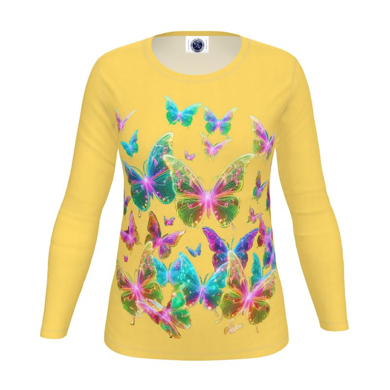 NRG Yellow Butterfly Explosion 2: Womens Long Sleeve with White Stitch