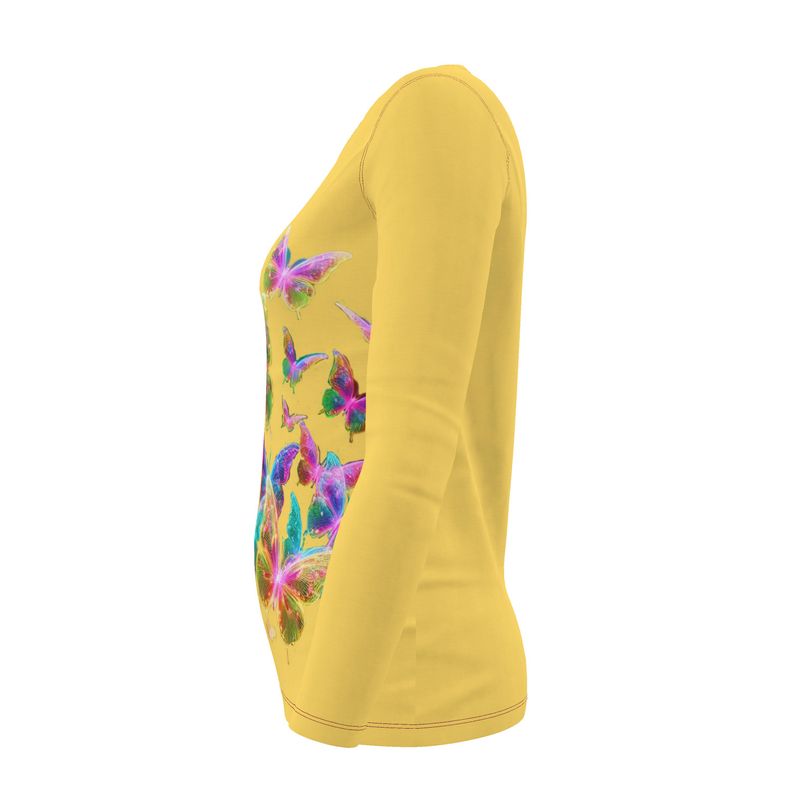 NRG Yellow Butterfly Explosion 2: Womens Long Sleeve with Red Stitch