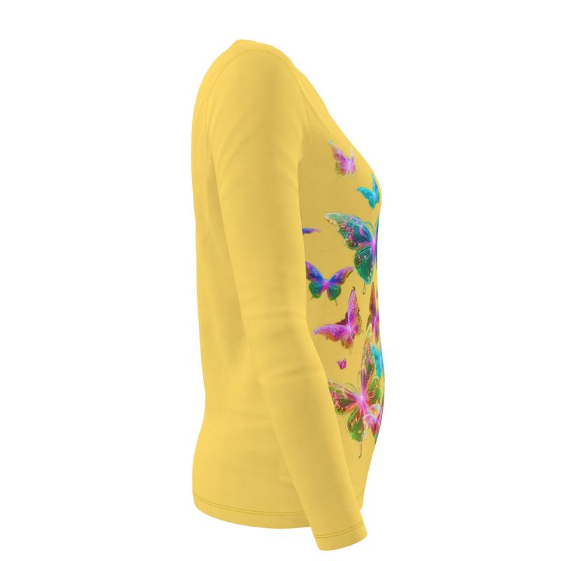 NRG Yellow Butterfly Explosion 2: Womens Long Sleeve with Plain Stitch