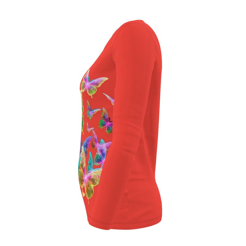 NRG Red Butterfly Explosion 2: Womens Long Sleeve with Plain Stitch