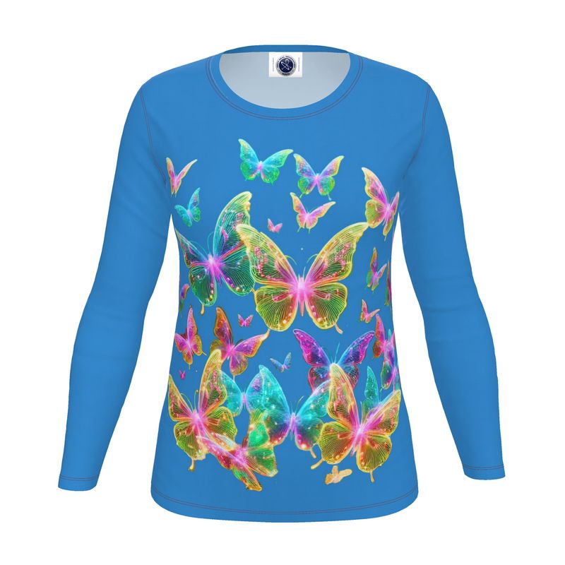 NRG Blue Butterfly Explosion 2: Womens Long Sleeve with Red Stitch