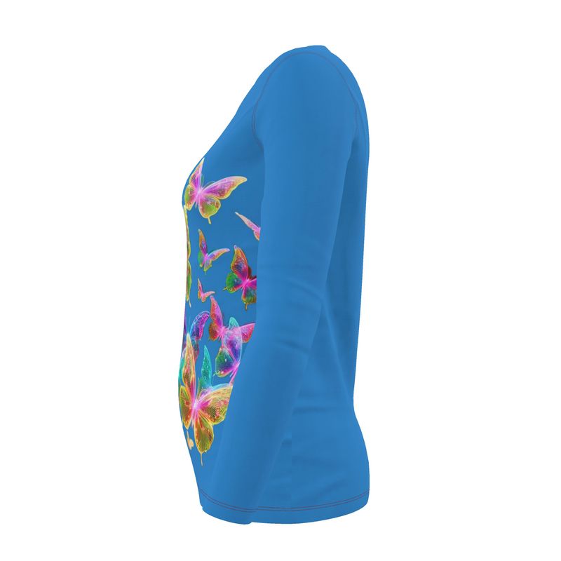 NRG Blue Butterfly Explosion 2: Womens Long Sleeve with Red Stitch