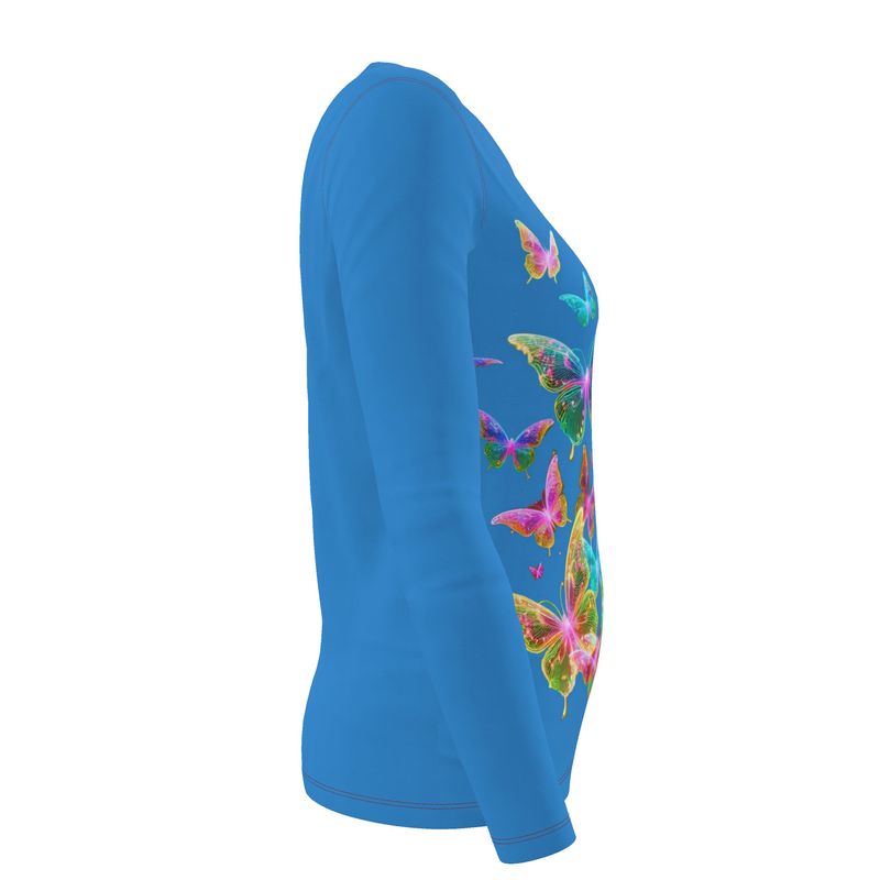NRG Blue Butterfly Explosion 2: Womens Long Sleeve with Red Stitch