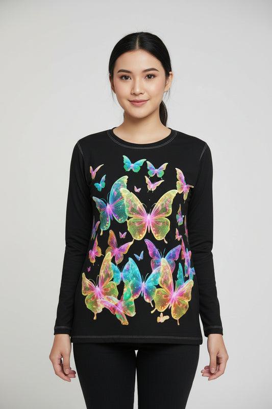 NRG Black Butterfly Explosion 2: Womens Long Sleeve with White Stitch