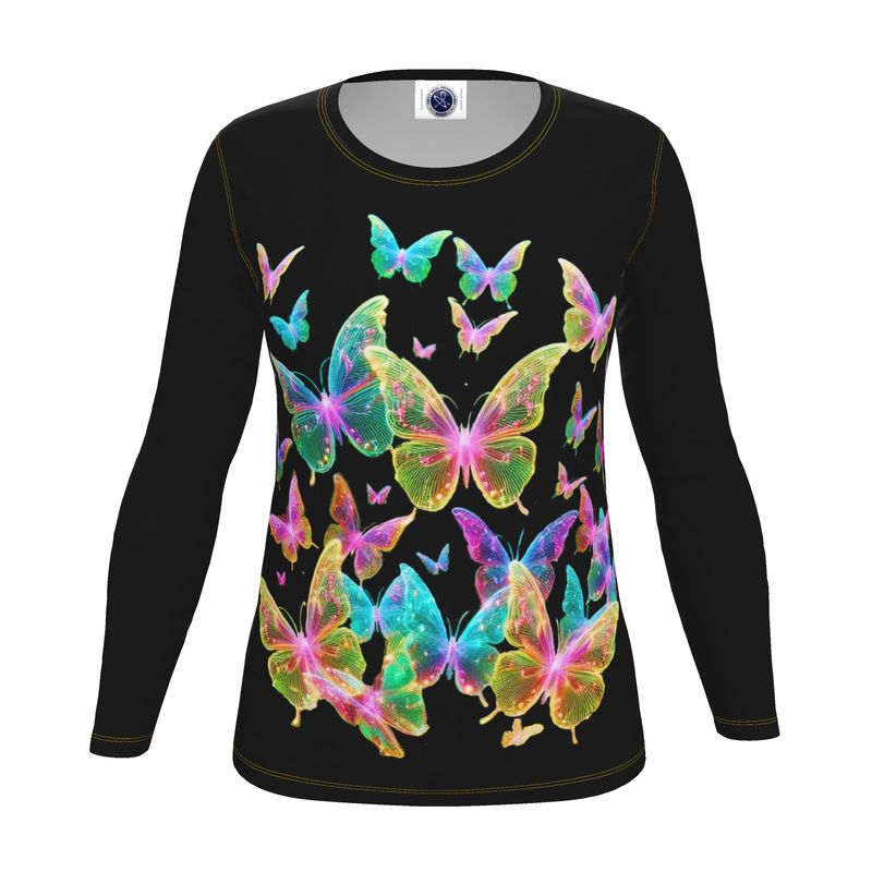 NRG Black Butterfly Explosion 2: Womens Long Sleeve with Yellow Stitch