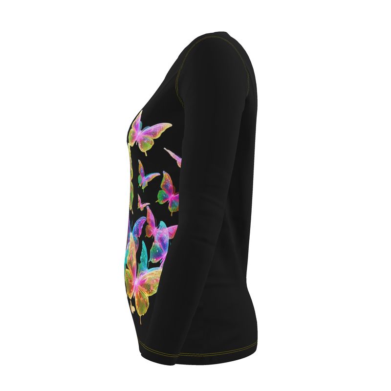 NRG Black Butterfly Explosion 2: Womens Long Sleeve with Yellow Stitch