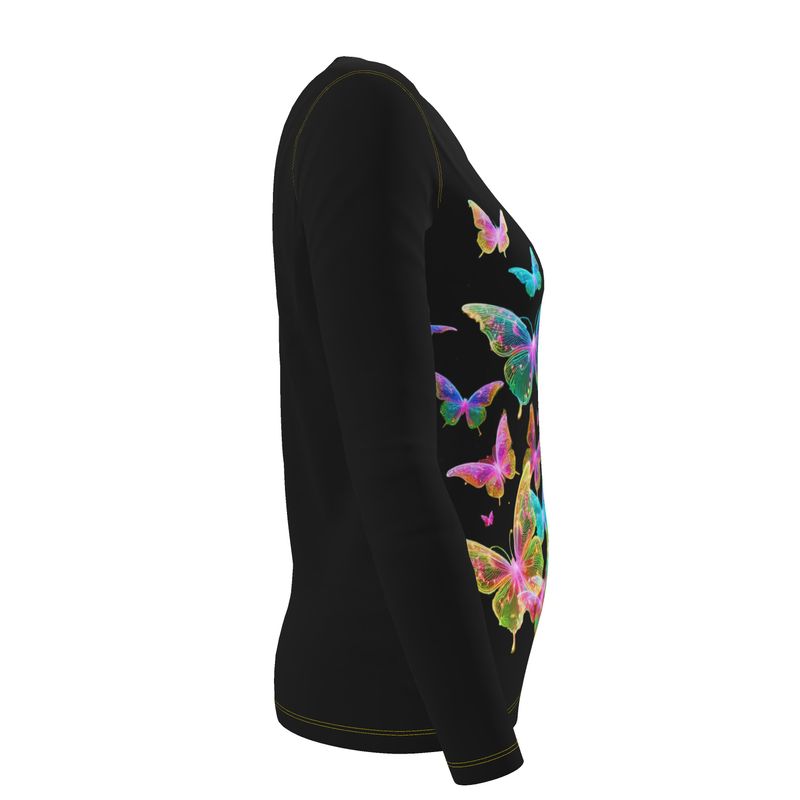 NRG Black Butterfly Explosion 2: Womens Long Sleeve with Yellow Stitch