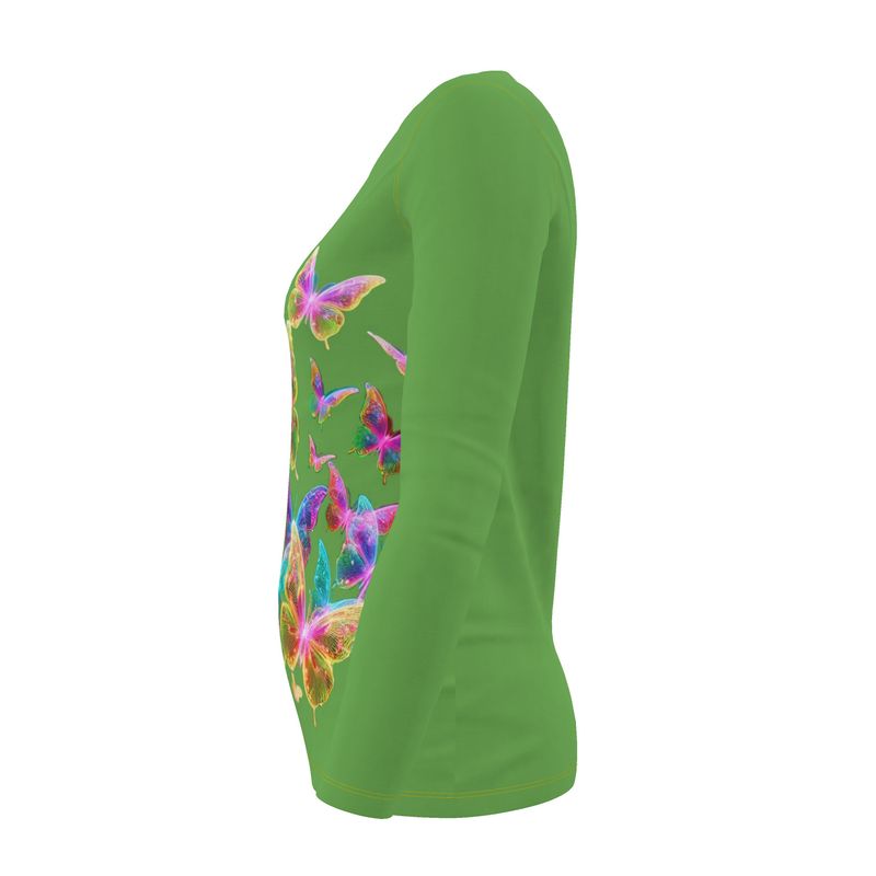 NRG Green Butterfly Explosion 2: Womens Long Sleeve with Yellow Stitch