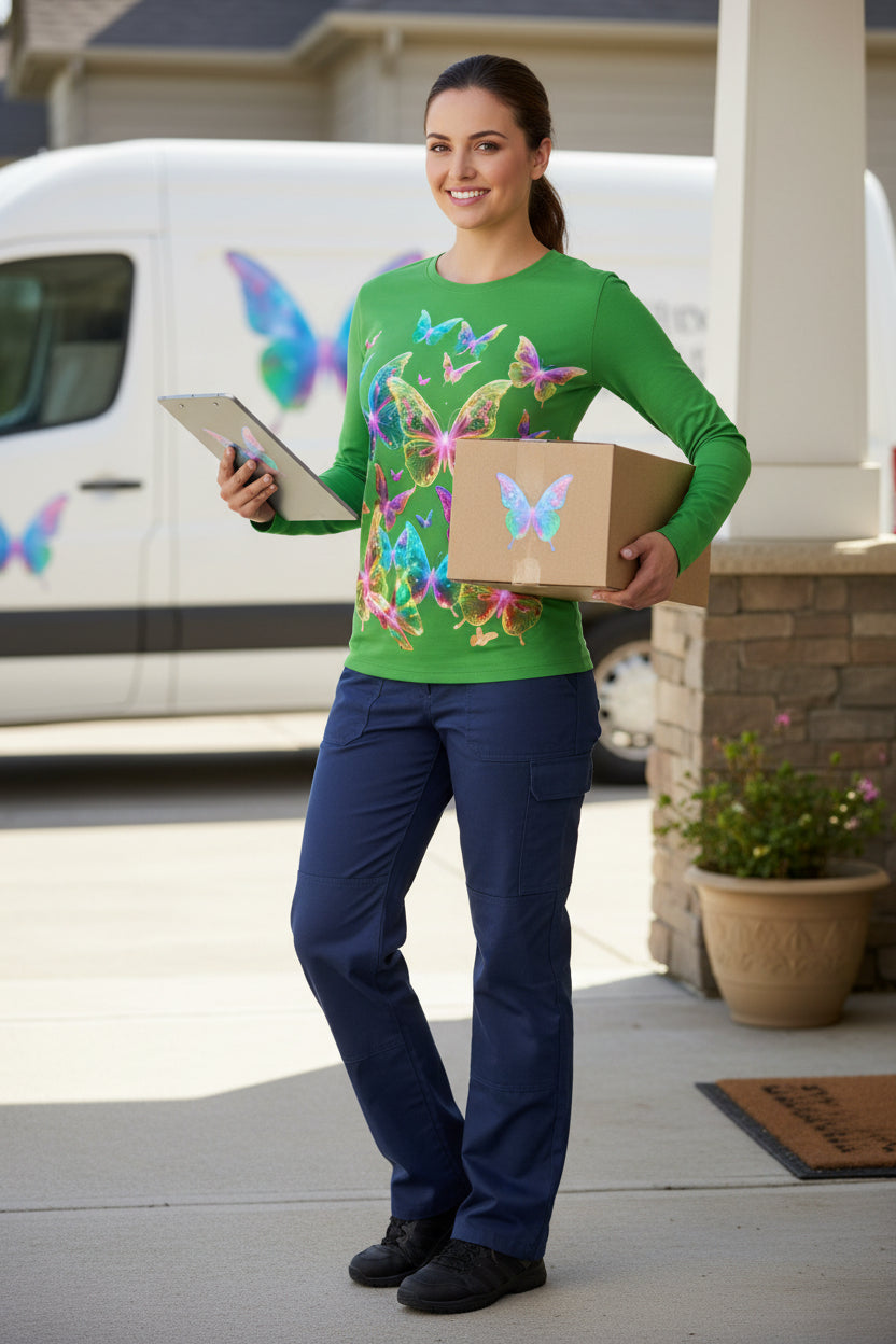 NRG Green Butterfly Explosion 2: Womens Long Sleeve with Plain Stitch