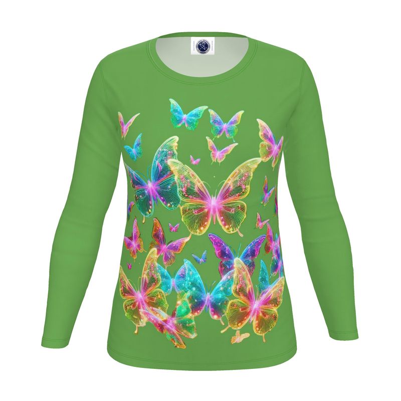 NRG Green Butterfly Explosion 2: Womens Long Sleeve with Plain Stitch