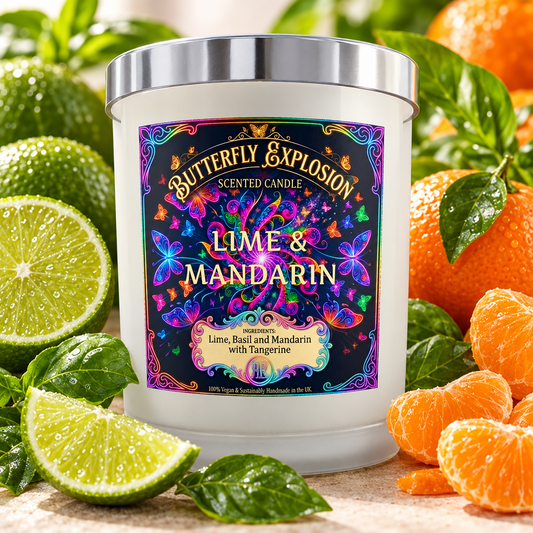 Butterfly Explosion - Lime & Mandarin - Set Candle in Glass