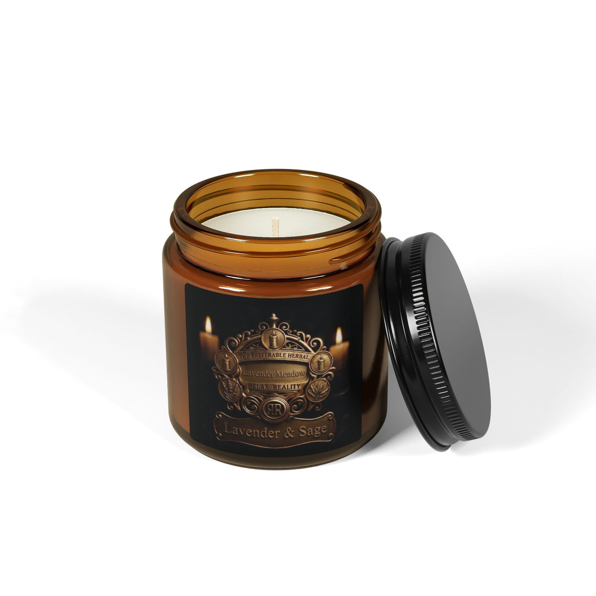 Relax Reality, Amber Soy Candle — Luxurious Vintage Crest Scented Candle (Multi-Size)