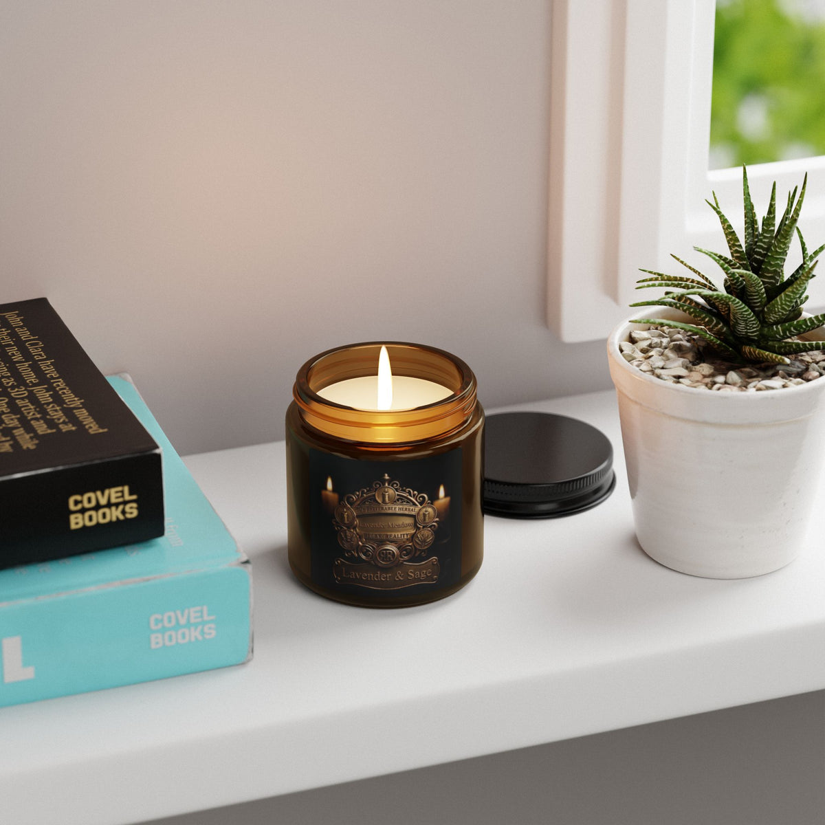 Relax Reality, Amber Soy Candle — Luxurious Vintage Crest Scented Candle (Multi-Size)